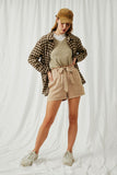 HY6311 Mocha Womens Houndstooth Front Pocket Button Detail Coat Full Body