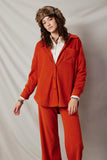 HY6326 Rust Womens Corduroy Button Up Shirt Pose 2