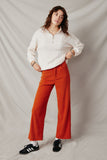 HY6327 Rust Womens Corduroy Straight Leg Pants Pose