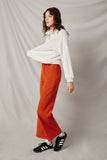 HY6327 Rust Womens Corduroy Straight Leg Pants Pose 2