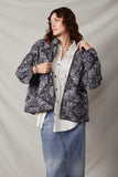 HY6333 Black Womens Bandana Printed Quilted Padded Jacket Full Body