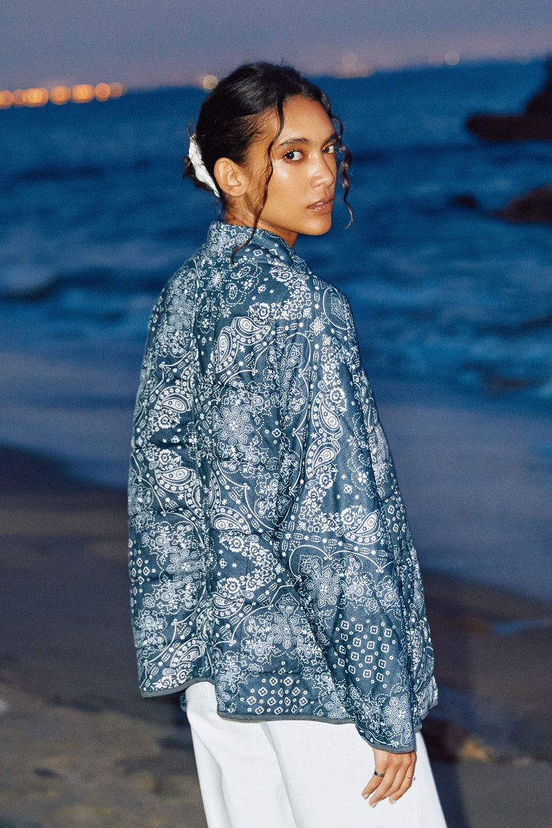 Womens Bandana Printed Quilted Padded Jacket Side