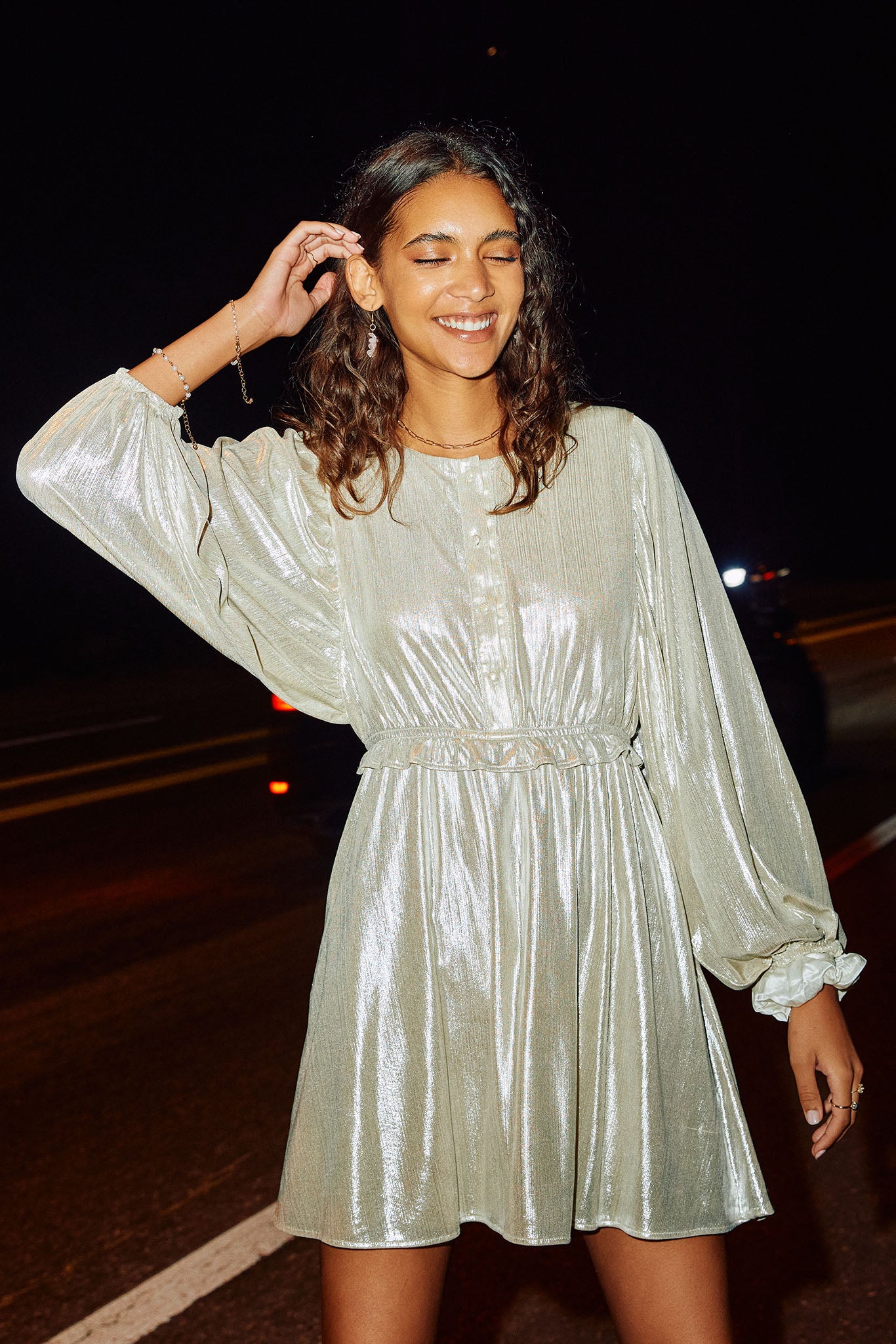 Textured Button Detail Iridescent Dress Textured Button Detail Iridescent Dress