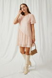 HY6388 Champagne Womens Sequined Asymmetric Hem Puff Sleeve Dress Full Body