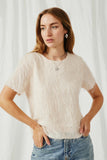 HY6390 Cream Womens Textured Stringy Short Sleeve Top Front