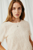 HY6390 Cream Womens Textured Stringy Short Sleeve Top Detail