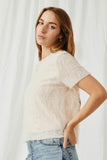 HY6390 Cream Womens Textured Stringy Short Sleeve Top Side