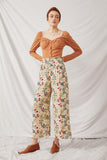 HY6398 Stone Womens Floral Print Smocked Elastic Waist Wide Leg Pants Full Body
