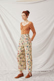 HY6398 Stone Womens Floral Print Smocked Elastic Waist Wide Leg Pants Side
