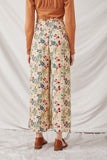 HY6398 Stone Womens Floral Print Smocked Elastic Waist Wide Leg Pants Back