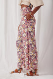 HY6398 Violet Womens Floral Print Smocked Elastic Waist Wide Leg Pants Side
