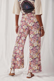 HY6398 Violet Womens Floral Print Smocked Elastic Waist Wide Leg Pants Back