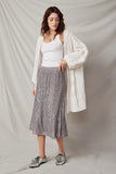 HY6413 Silver Womens Elastic Waist Sequined Midi Skirt Pose