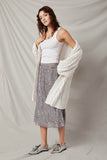 HY6413 Silver Womens Elastic Waist Sequined Midi Skirt Pose 2