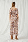 HY6479 Mocha Womens Floral Square Neck Palazzo Jumpsuit Back