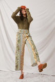 HY6513 Olive Womens Mixed Print Block Smocked Waist Wide Leg Pants Pose