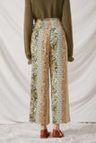 HY6513 Olive Womens Mixed Print Block Smocked Waist Wide Leg Pants Back