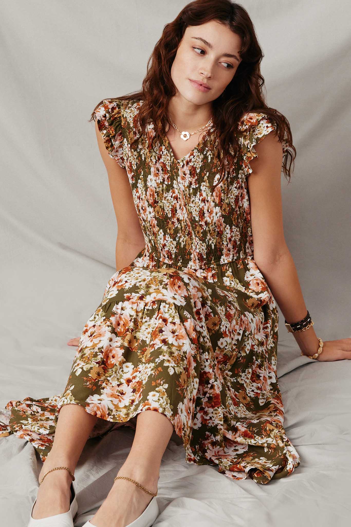 Ruffled V Neck Floral Dress For Womens| Boho Clothing – Sophie & Hailee