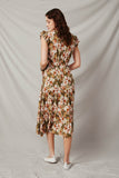 HY6591 Olive Womens Floral Smocked V Neck Ruffled Tank Dress Back