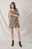 HY6628 Black Womens Paisley Print Tie Sleeve Square Neck Dress Full Body