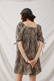 HY6628 Black Womens Paisley Print Tie Sleeve Square Neck Dress Back