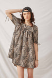 HY6628 Black Womens Paisley Print Tie Sleeve Square Neck Dress Pose