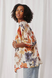 HY6671 Rust Mix Womens Textured Floral 3/4 Sleeve Open Kimono Side