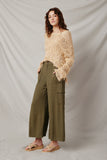 HY6672 Olive Women Wide Leg Button Closure Cargo Pants Pose