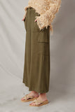 HY6672 Olive Women Wide Leg Button Closure Cargo Pants Deatail