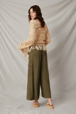 HY6672 Olive Women Wide Leg Button Closure Cargo Pants Back