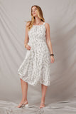 HY6714 Off White Womens Textured Tie Detail Botanical Print Dress Full Body