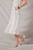 HY6714 Off White Womens Textured Tie Detail Botanical Print Dress Detail