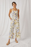 Tropical Print Smock Waist Wide Strap Jumpsuit