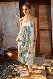 HY6753 Off White Womens Paisley Print Satin Open Back Tank Dress Editorial