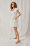 HY6767 Off White Womens Embroidery Textured Off Shoulder Puff Sleeve Dress Side