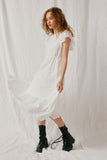 HY6779 Off White Women Scallop Hem Floral Crochet Eyelet Dress Side