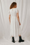 HY6779 Off White Women Scallop Hem Floral Crochet Eyelet Dress Back