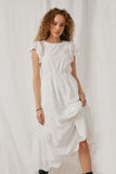 HY6779 Off White Women Scallop Hem Floral Crochet Eyelet Dress Front