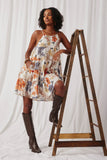 HY6780 Cream Womens Textured Botanical Tiered Tank Dress Pose