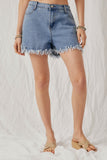HY6790 Mid Denim Womens Distressed Fray Detail Shorts Detail