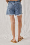 HY6790 Mid Denim Womens Distressed Fray Detail Shorts Back