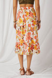 HY6818 Orange Womens Textured Bold Floral Asymmetric Ruffle Tie Skirt Back