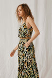 HY6822 Black Womens Botanical Print Tank Dress Side