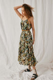 HY6822 Black Womens Botanical Print Tank Dress Front 2