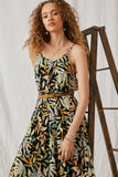 HY6822 Black Womens Botanical Print Tank Dress Pose