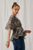 HY6839 Black Womens Paisley Print Dolman Peplum Top Side