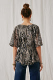 HY6839 Black Womens Paisley Print Dolman Peplum Top Back