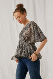 HY6839 Black Womens Paisley Print Dolman Peplum Top Side 2