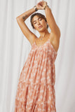 HY6850 Blush Women Textured Floral Smocked Back Tiered Dress Pose