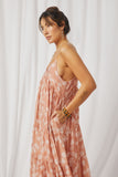 HY6850 Blush Women Textured Floral Smocked Back Tiered Dress Side